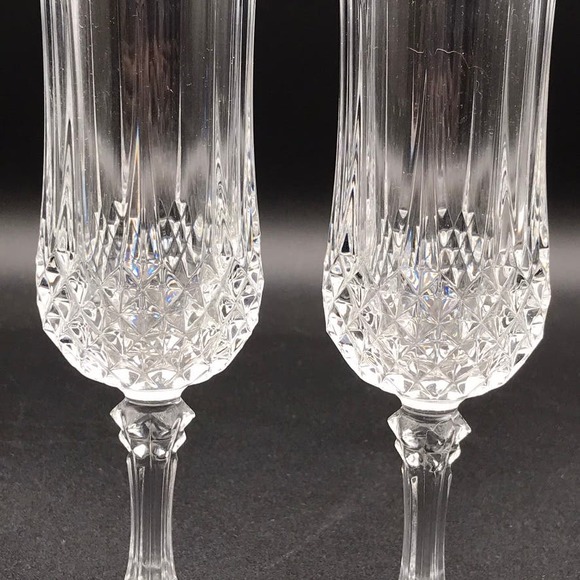 Vintage Cristal D'Arques Longchamp Set of 2 Toasting Flutes 8 in Crystal France - Picture 3 of 5